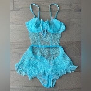 Baby Blue VS Wicked La Fleur Open Back Babydoll Lingerie